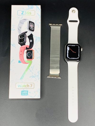 Z36s Series 7 Smartwatch - White Strap and Grey Meshed Extra Strap. Complete with Packaging and Accessories.
