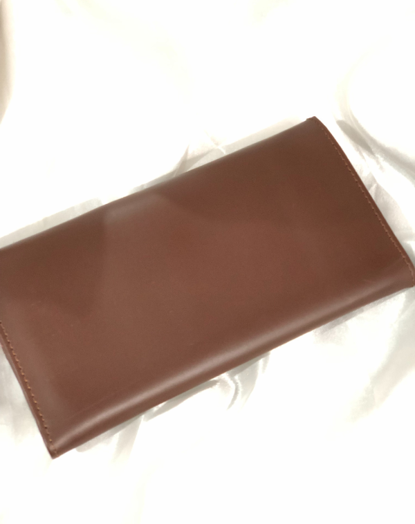 Dark Brown Red Classic Carry Leather Wallet from its rear side.