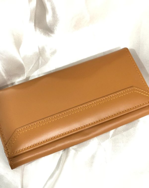 The Everyday Leather Wallet in Camel with same color leather accent and stitching.