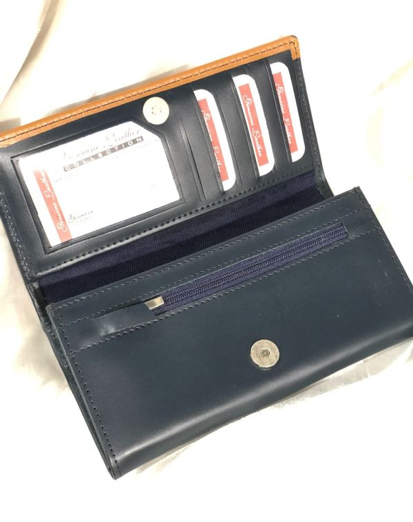 J's Store Deep Blue The Everyday Leather Wallet with Multiple Card Slots and pockets. The space is clearly evident.