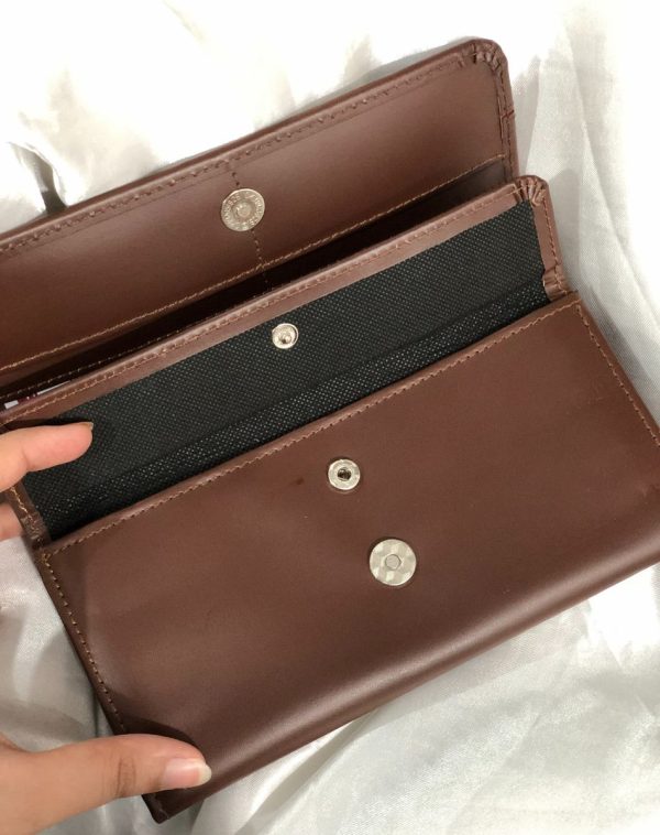 Dark Brown Timeless Leather Wallet with multiple card slots and pockets inside.