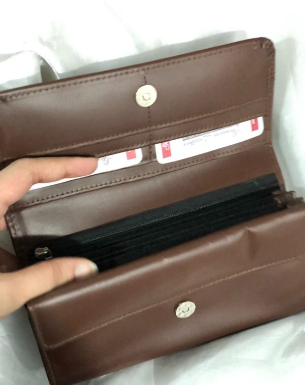 Dark Brown Timeless Leather Wallet with multiple card slots and pockets inside.