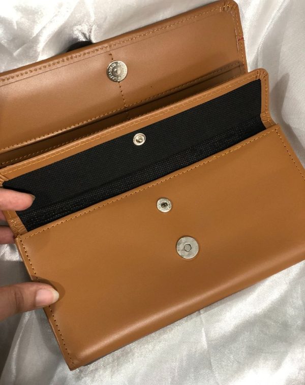 Camel Timeless Leather Wallet with multiple card slots and pockets inside.