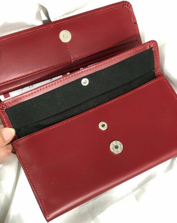 Maroon Timeless Leather Wallet with multiple card slots and pockets inside.