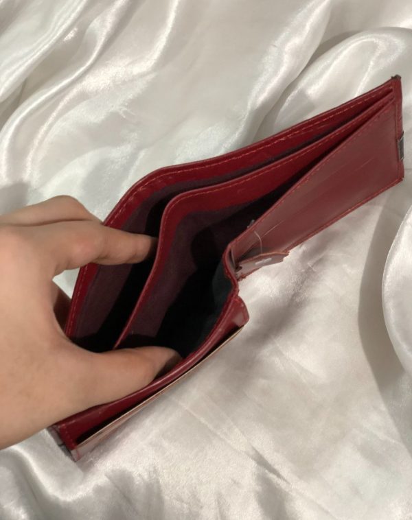 The inside of the Crocodile Leather Wallet For Men, showing two spacious compartments for cash.