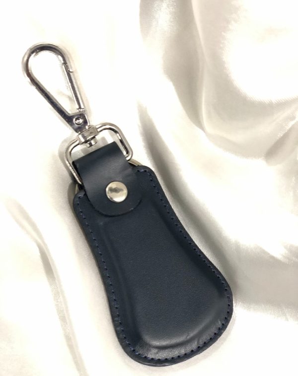 Blue Elegant Curved Leather Keychain by J's Store featuring premium leather and a curved design.