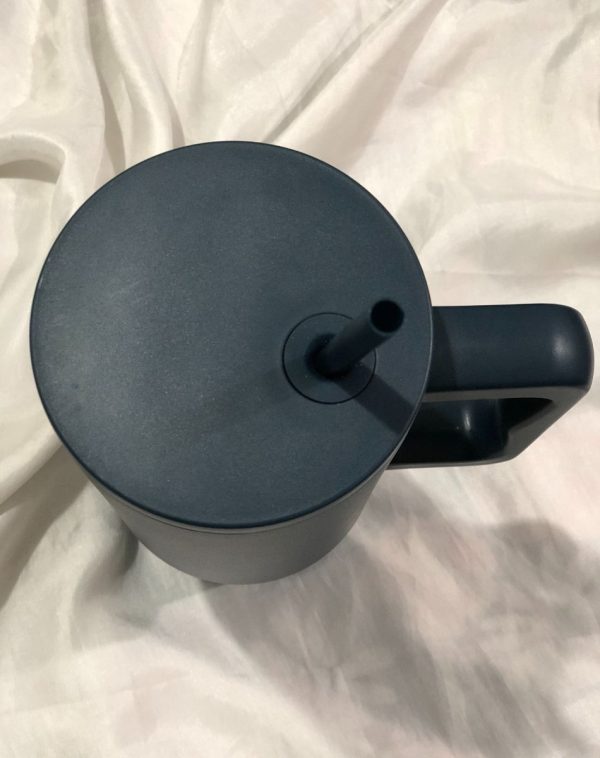 Top view of the Teal Quencher Tumbler showcasing the straw lid and convenient handle.
