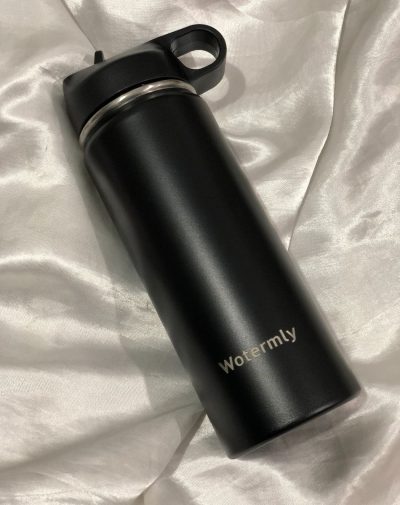Sleek black Watermly Hydrator Pal bottle with a premium matte finish and sturdy loop handle, exclusively at J's Store.