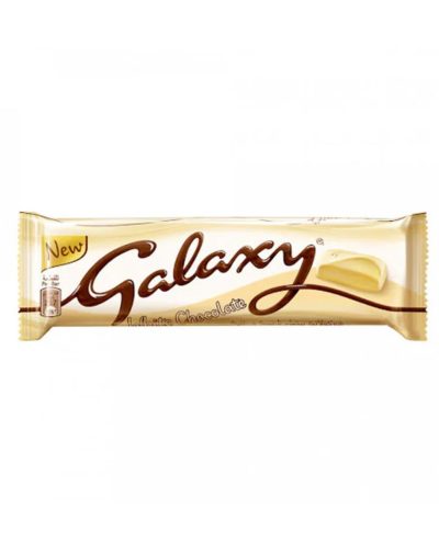 Galaxy White 38g chocolate bar in white and gold packaging.
