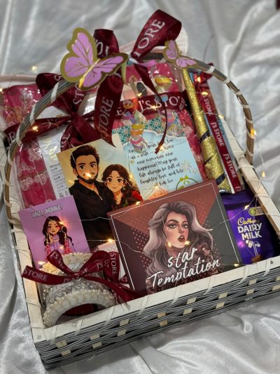 The Glam Queen Basket online in Pakistan from J’s Store including an embroidered suit and makeup.