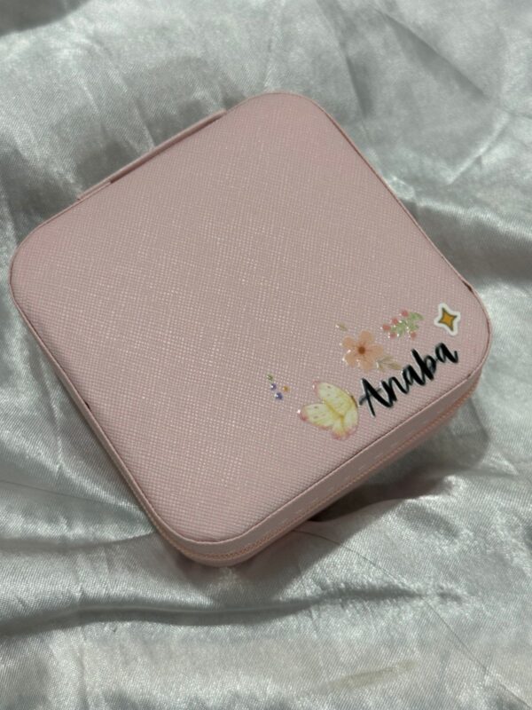 Blush Pink Butterfly Travel Jewelry Organizer with custom name printed from J's Store included in The Grand Wardrobe & Keepsake
