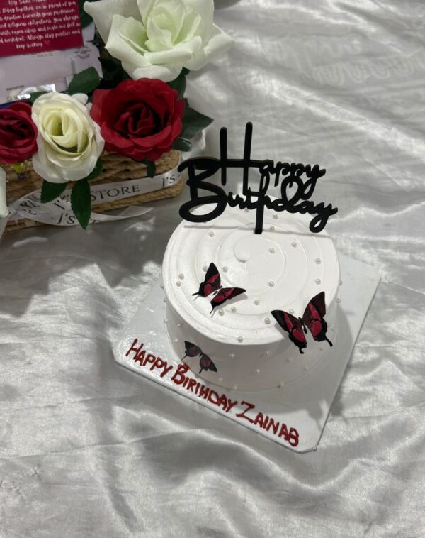 Crimson Butterfly & Pearl Elegance Cake custom birthday cake with edible pearls and red butterflies from J's Store included in Crimson & Velvet Elegance Luxury Crate