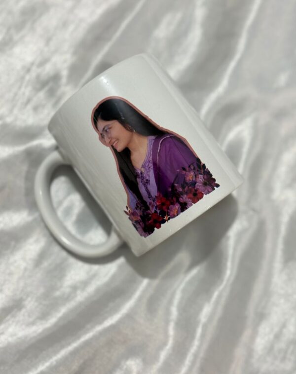Personalized Photo & Gratitude Ceramic Mug front view with custom portrait print from J's Store included in Blushing Elegance Romance