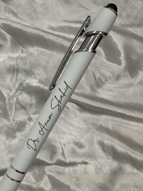 Customized Stylus Pen white metal ballpoint pen with custom name engraving from J's Store included in The Grand Wardrobe & Keepsake